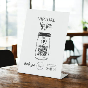 Virtual Tip Jar QR Code Logo White Pedestal Sign