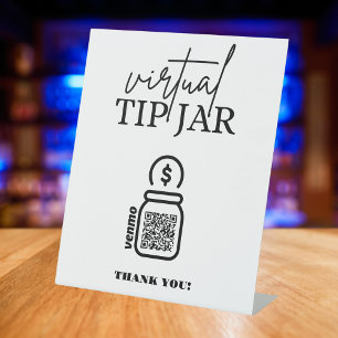 Virtual Tip Jar QR Code Tip Your Bartender Pedestal Sign