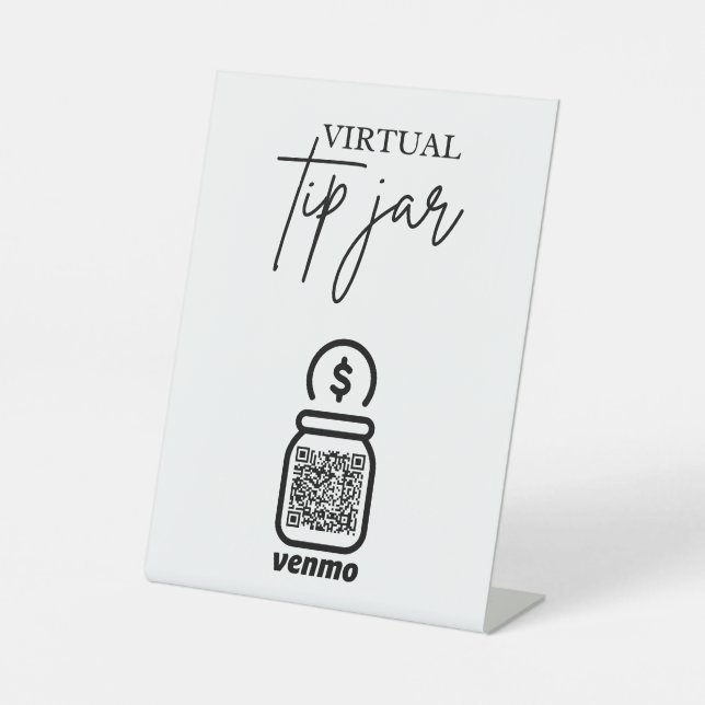 Virtual Tip Jar QR Code Tip Your Bartender Pedestal Sign (Front)
