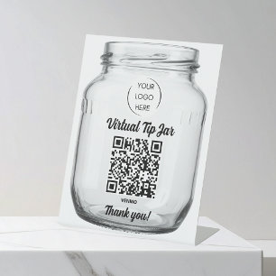 Virtual Tip Jar, Scan to Tip Mason Jar LOGO Pedestal Sign