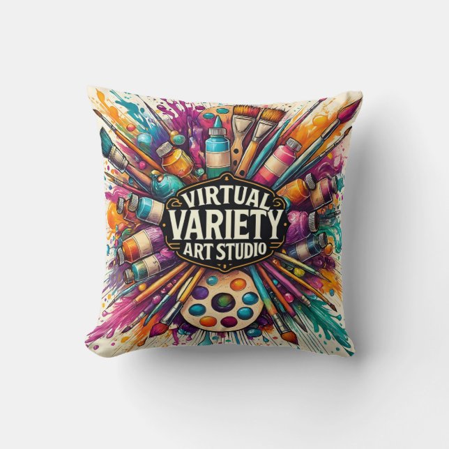 Virtual Variety Art Studio – Creative Paint Splash Cushion (Front)