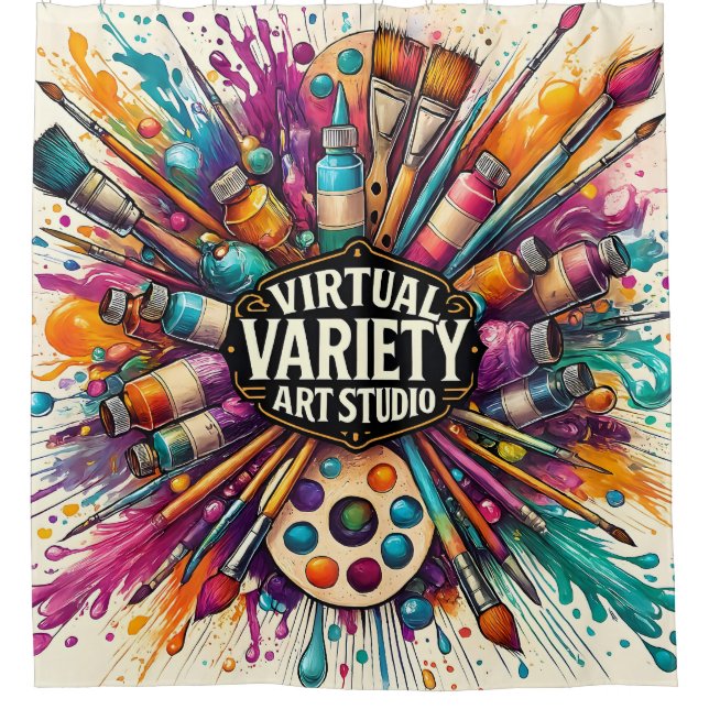 Virtual Variety Art Studio – Creative Paint Splash Shower Curtain (Front)