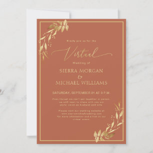 Virtual Wedding Chic Gold Foliage Terracotta Rust Invitation
