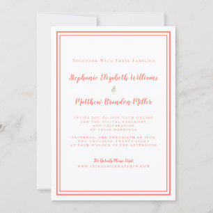 Virtual Wedding Coral & White Minimalist Online Invitation
