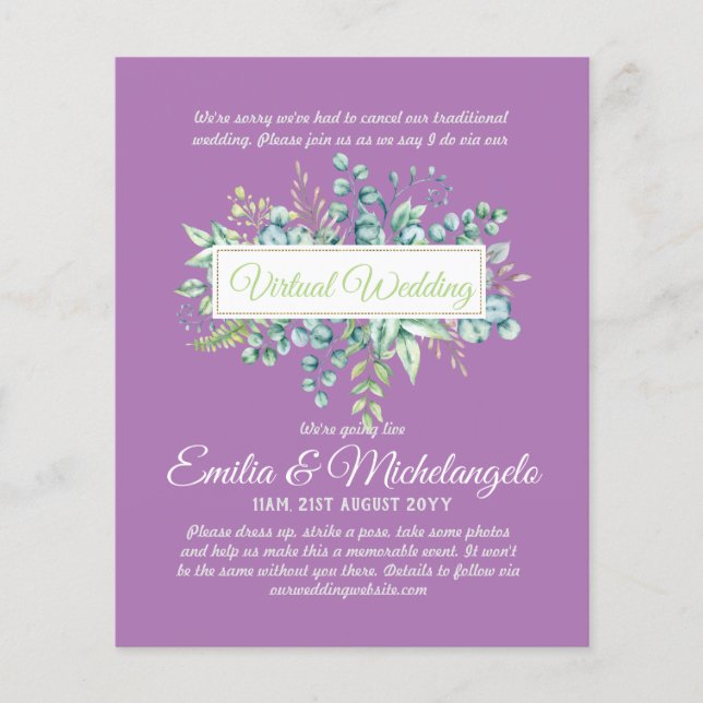 Virtual Wedding Video Chat Live Streaming Invites (Front)