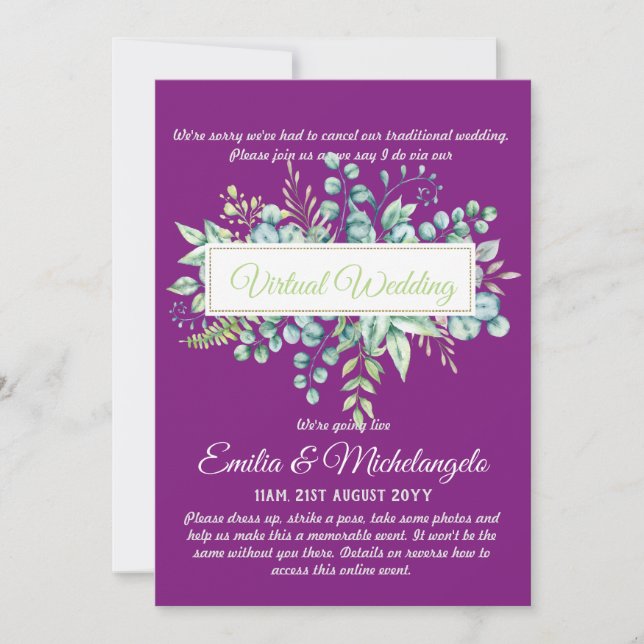 Virtual Wedding Video Chat Live Streaming Invites (Front)