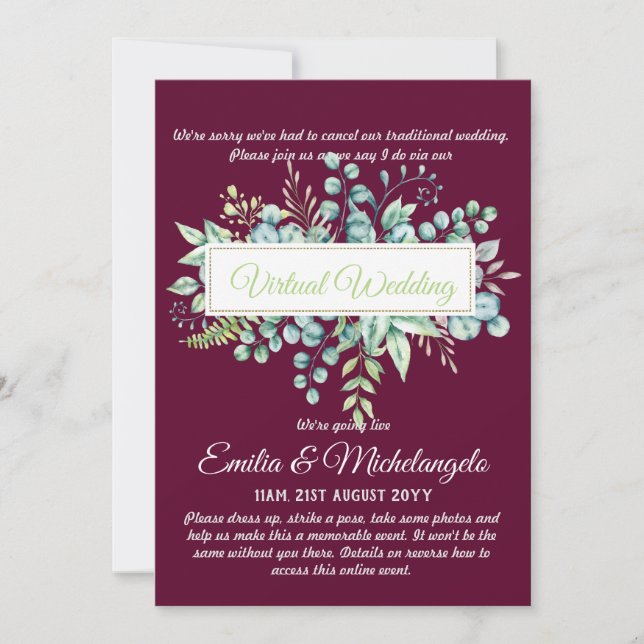 Virtual Wedding Video Chat Live Streaming Invites (Front)