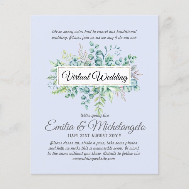 Virtual Wedding Video Chat Live Streaming Invites (Front)