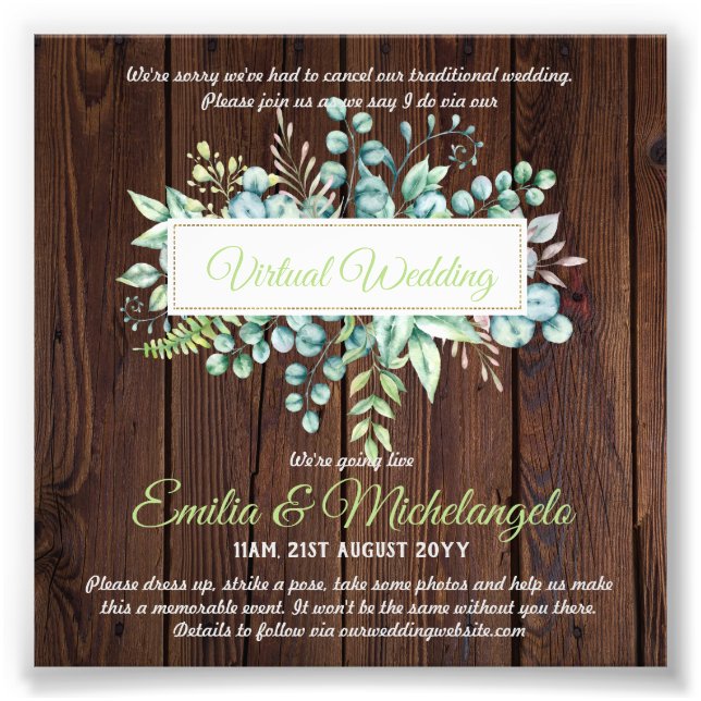 Virtual Wedding Video Chat Live Streaming Invites Photo Print (Front)