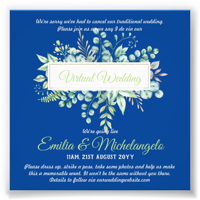 Virtual Wedding Video Chat Live Streaming Invites Photo Print (Front)