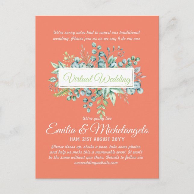 Virtual Wedding Video Chat Live Streaming Invites Postcard (Front)