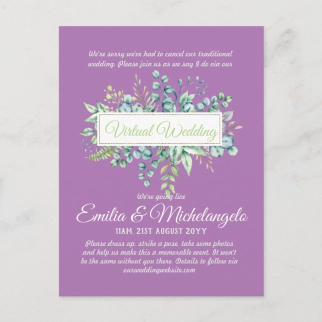 Virtual Wedding Video Chat Live Streaming Invites Postcard (Front)