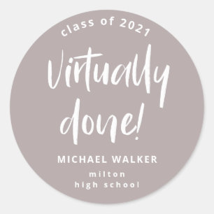 virtually done graduation announcement  classic ro classic round sticker