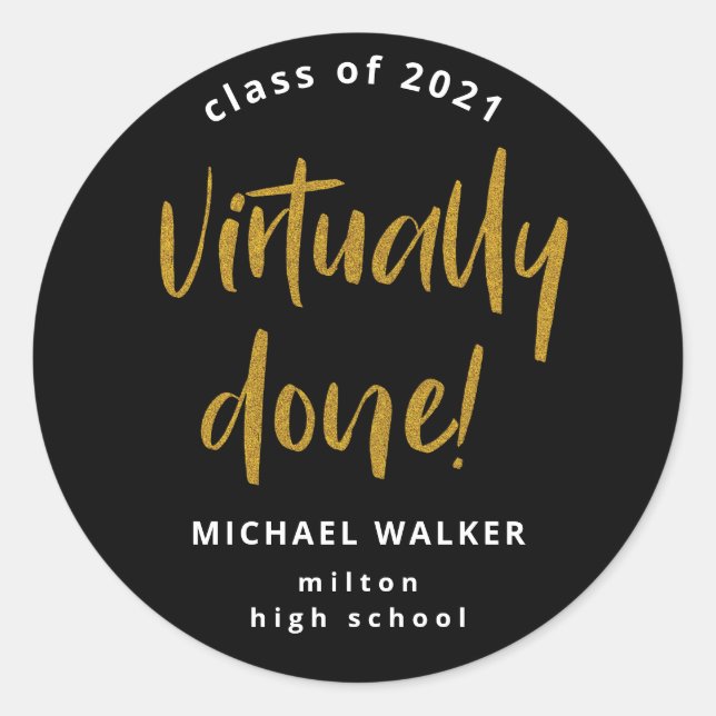 virtually done graduation announcement  classic ro classic round sticker (Front)