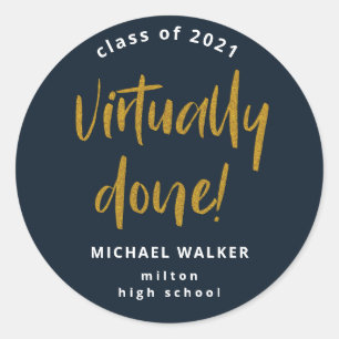 virtually done graduation announcement classic ro round sticker