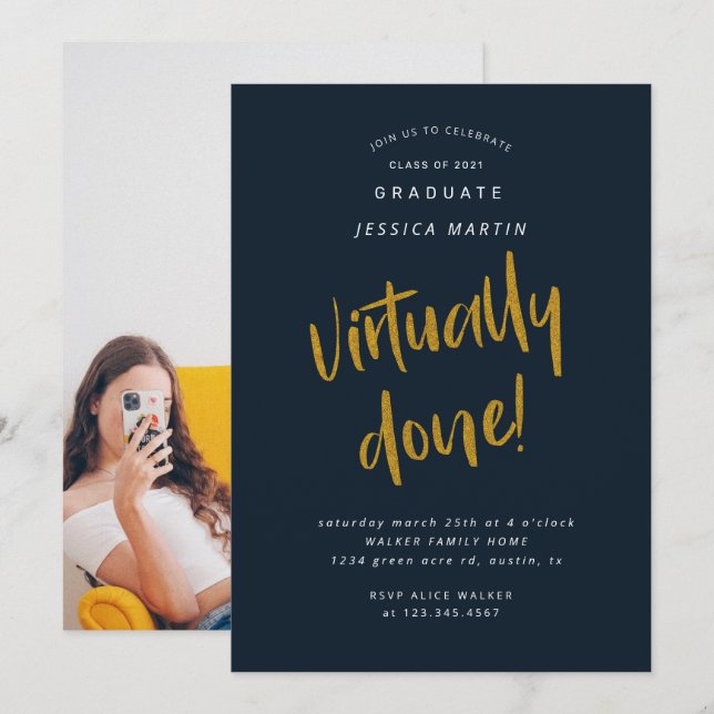 virtually done graduation photo party invitation (Front/Back)