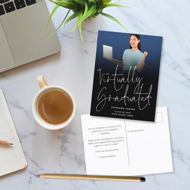 Virtually Graduated Photo 2022 Graduation Black Announcement Postcard (Creator Uploaded)