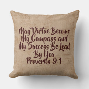 Virtue Be My Compass Reversible Tan/Stripe Pillow