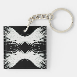 Virtues Abstract White Wings Alcohol Ink Art Key Ring