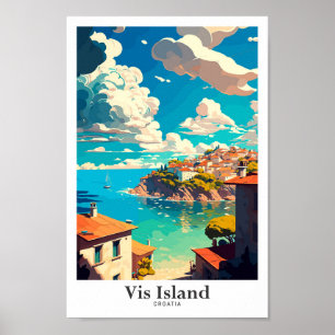 Vis Island Croatia Travel Vintage Illustration Poster