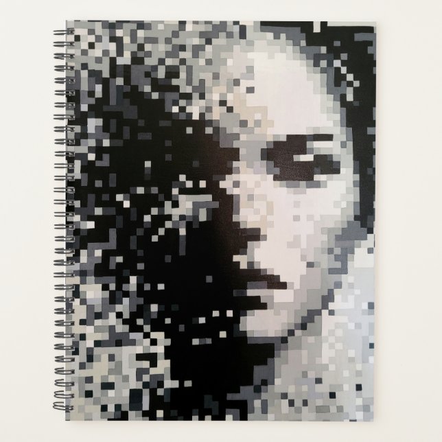 Visage en pixel art noir et blanc planner (Front)