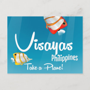 Visayas, philippines cartoon travel poster postcard