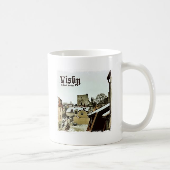 Visby, Gotland, Sweden Rooftops with Light Border Coffee Mug (Right)
