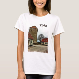 Visby, Gotland, Sweden Tower with Light Border T-Shirt