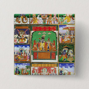 Vishnu in the centre of his ten avatars, Jaipur, R 15 Cm Square Badge