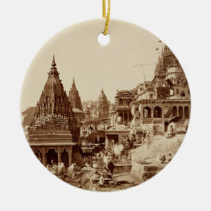 Vishnu Pud and Other Temples, Benares (sepia photo Ceramic Ornament