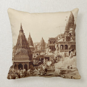 Vishnu Pud and Other Temples, Benares (sepia photo Cushion