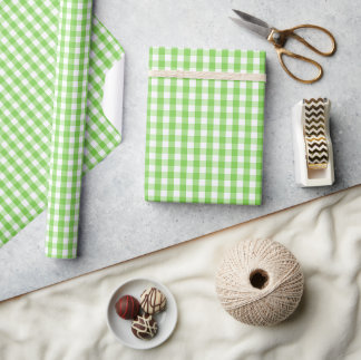Vishy Chequered Gentle Pastel Green White Plaid Wrapping Paper