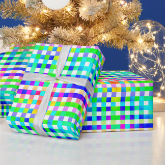 Vishy Chequered Pattern Rainbow White Plaid Wrapping Paper