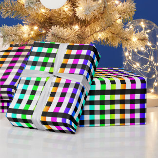 Vishy Chequered Pattern Rainbow White Plaid Wrapping Paper