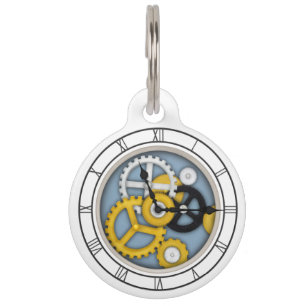 Visible Clockwork Illusion Fanciful Clock Art Blue Pet Tag