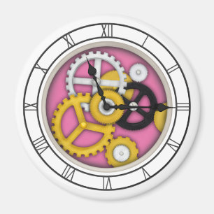 Visible Clockwork Illusion Fanciful Clock Art Pink Magnet