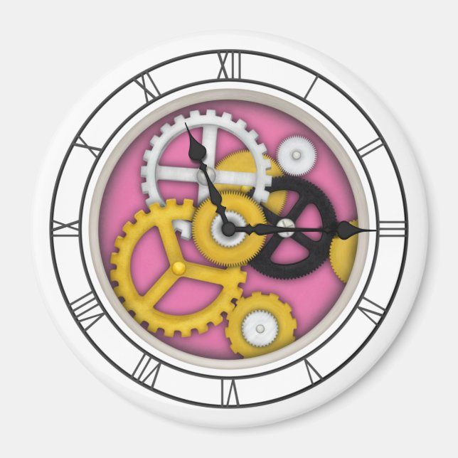 Visible Clockwork Illusion Fanciful Clock Art Pink Magnet (Front)