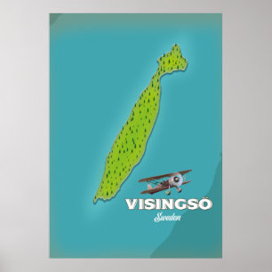 Visingsö Sweden vintage map travel poster. Poster