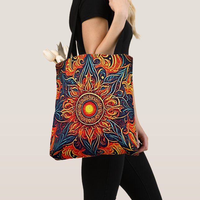 Visionary Flaming Mandala Retro Art  Tote Bag (Close Up)