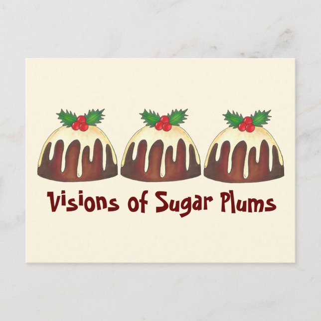 Visions of Sugar Plums Christmas Plum Pudding Postcard (Front)