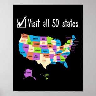Visit All 50 States Gift Usa Bucket List Poster