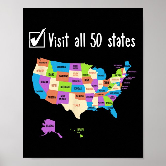 Visit All 50 States Gift Usa Bucket List  Poster (Front)