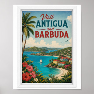 Visit Antigua and Barbuda Travel Vintage Poster