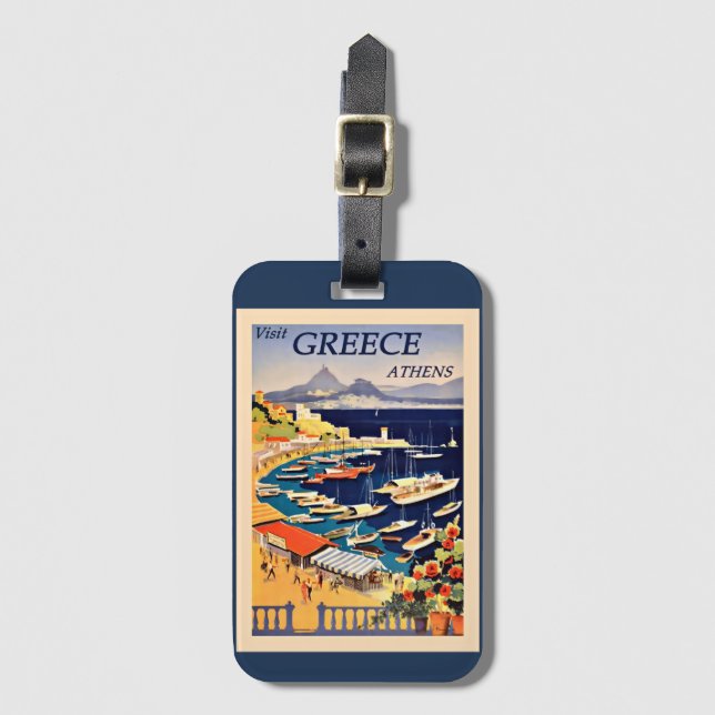 Visit Athens, Greece travel poster Luggage Tag (Front Vertical)