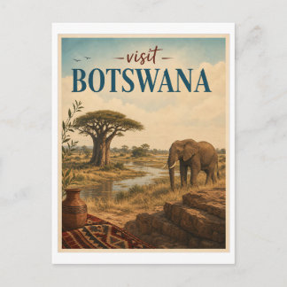 Visit Botswana Travel Vintage Postcard