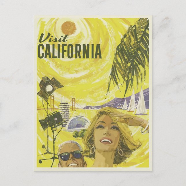 Visit California Vintage Travel Poster Postcard (Front)