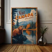 Visit Canada Beaver Poster – Vintage Travel Art