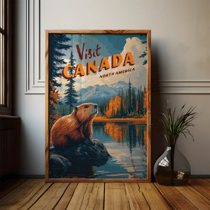 Visit Canada Beaver Poster – Vintage Travel Art