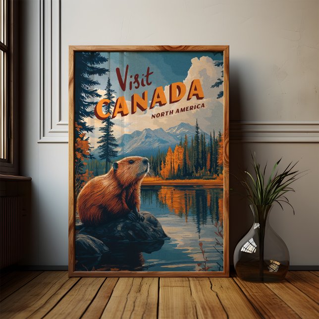 Visit Canada Beaver Poster – Vintage Travel Art (Creator Uploaded)