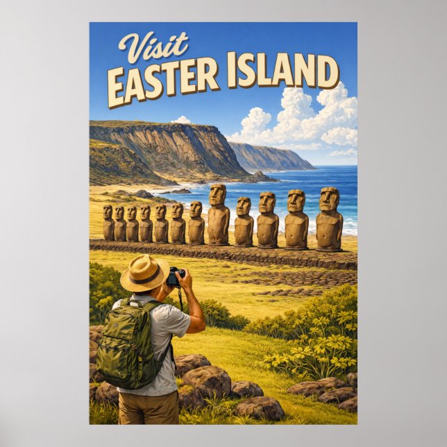 Visit Easter Island - Vintage Travel Poster (Front)